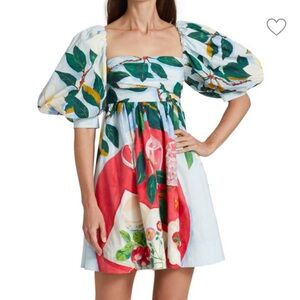 Oscar de la Renta Painted Tablescape Puff Sleeve Dress